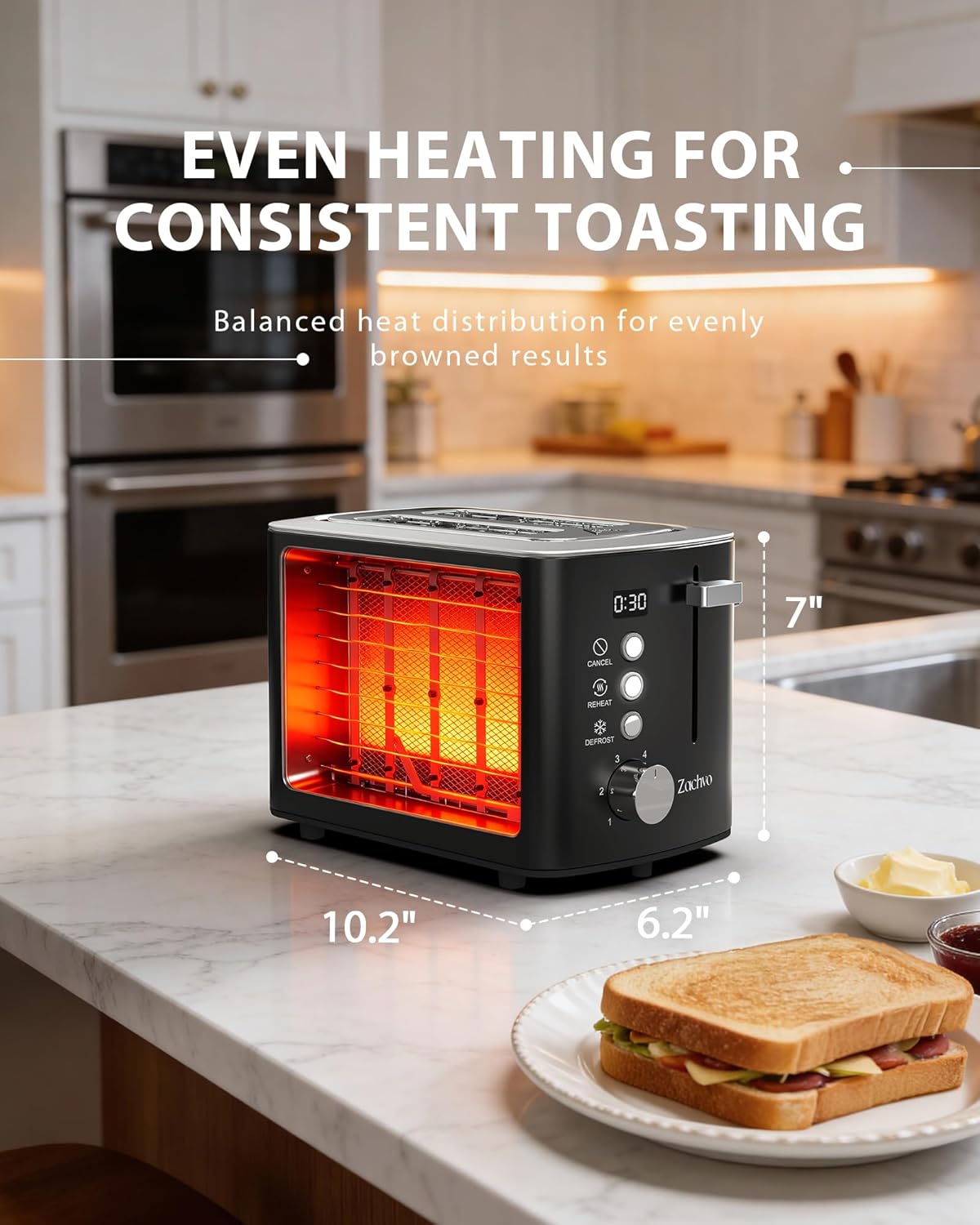 Skiennix 2-Slice Toaster - Wide Slots for Bread & Bagels, Stainless Steel with Digital Countdown, 6 Shade Settings, Compact Black Design