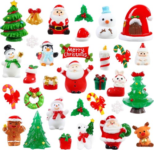 DIYDEC 32Pcs Christmas Miniature Figurines - Resin Santa Claus, Snowman & Animals | Holiday Party Decor