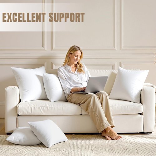 MIULEE 18x18 Pillow Inserts with Cotton Cover,Set of 4 100% Virgin Microfiber Throw Pillows for Couch Sofa and Bed
