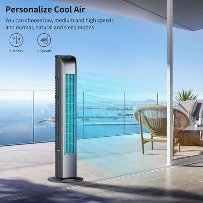 Uthfy Bladeless Tower Fan - 120° Oscillation, Remote Control, 3 Modes & 3 Speeds | 30 Inch, Black