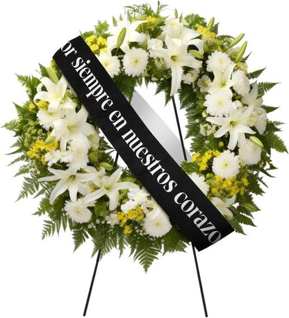 Fanfanwin Funeral Sash - Memorial Wreath Ribbon for Celebration of Life | 58x4'' Black, Por Siempre En Nuestros Corazones