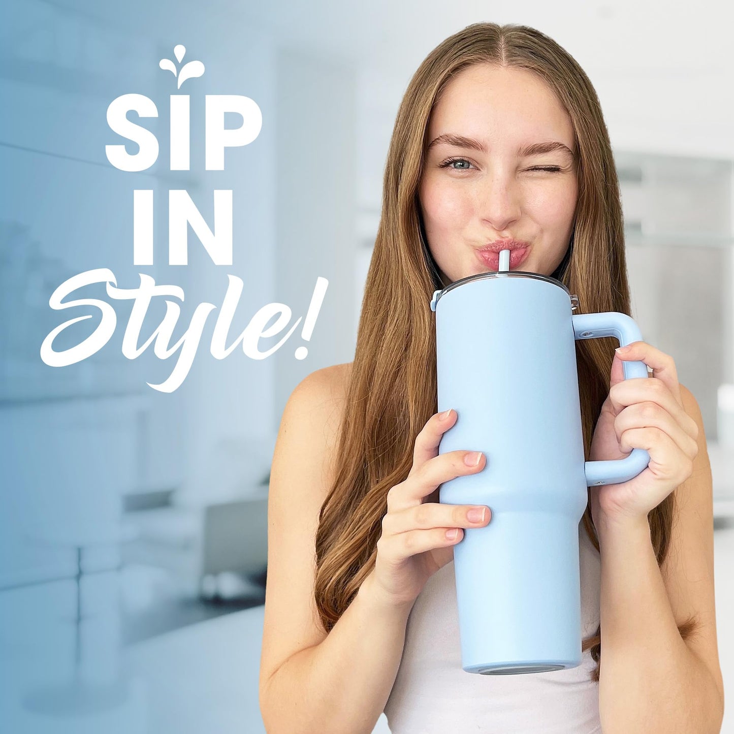 osse 40oz Tumbler with Handle and Straw Lid | Double Wall Vacuum Reusable Stainless Steel Insulated Water Bottle Travel Mug Cup | Modern Insulated Tumblers Cupholder Friendly (Glacial Ice)