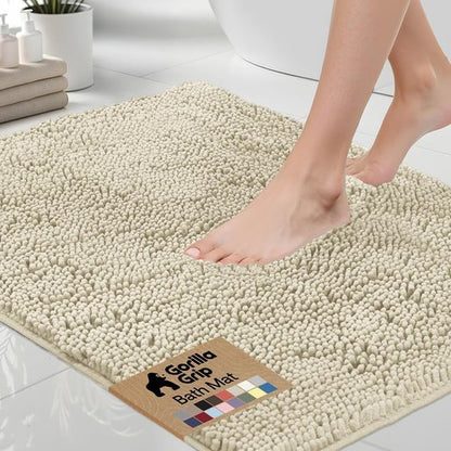 GORILLA GRIP Bath Rug Mat - Thick Absorbent Chenille | Quick-Dry Microfiber, 44x26, Dusty Cloud