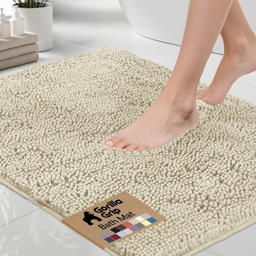 GORILLA GRIP Bath Rug Mat 48x24, Thick Absorbent Chenille, Quick Dry Microfiber Mats, Rubber Backing Washable Shower Floor Rugs, Bathmat Runner, US Designed Bathroom Home Decor Accessories Dusty Cloud