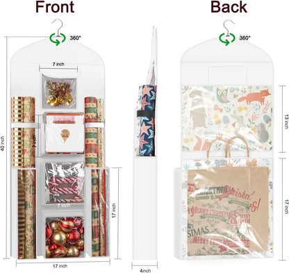 Woodoulogy Gift Wrapping Paper Storage Bag - Double-Sided 40"x17" White Oxford Organizer for Christmas Decor