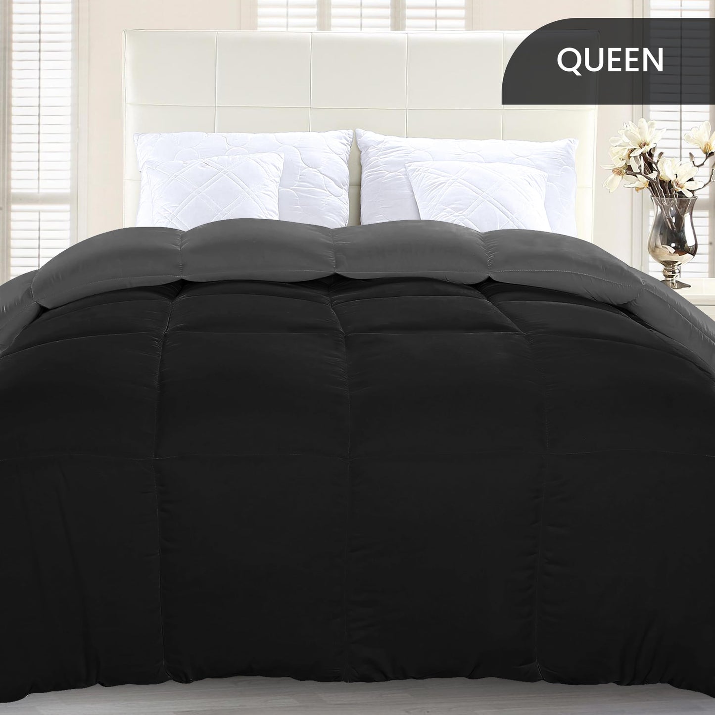 Utopia Bedding Queen Comforter Duvet Insert, Reversible Black/Grey Quilted Comforter with Corner Tabs, Box Stitched Down Alternative Comforters Queen Size 88 x 88 inches