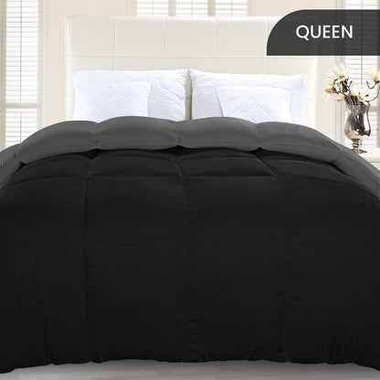 Utopia Bedding Queen Comforter Duvet Insert, Reversible Black/Grey Quilted Comforter with Corner Tabs, Box Stitched Down Alternative Comforters Queen Size 88 x 88 inches