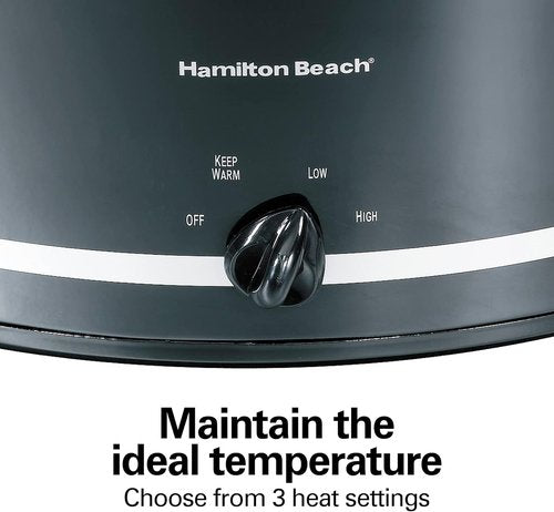 Hamilton Beach Slow Cooker - 8-Quart Capacity with 3 Cooking Settings & Dishwasher-Safe Stoneware, Black