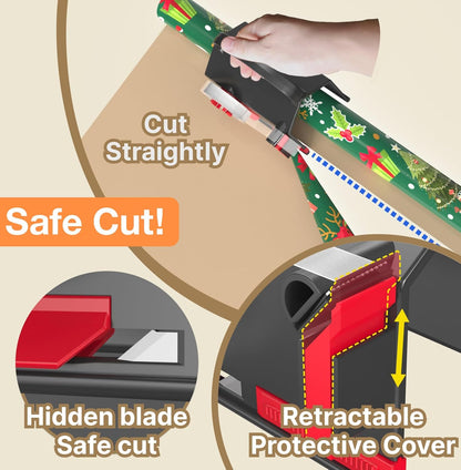 Wraprocut Wrapping Paper Cutter & Tape Dispenser - 2-Pack with 4 Tapes for Effortless Gift Wrapping