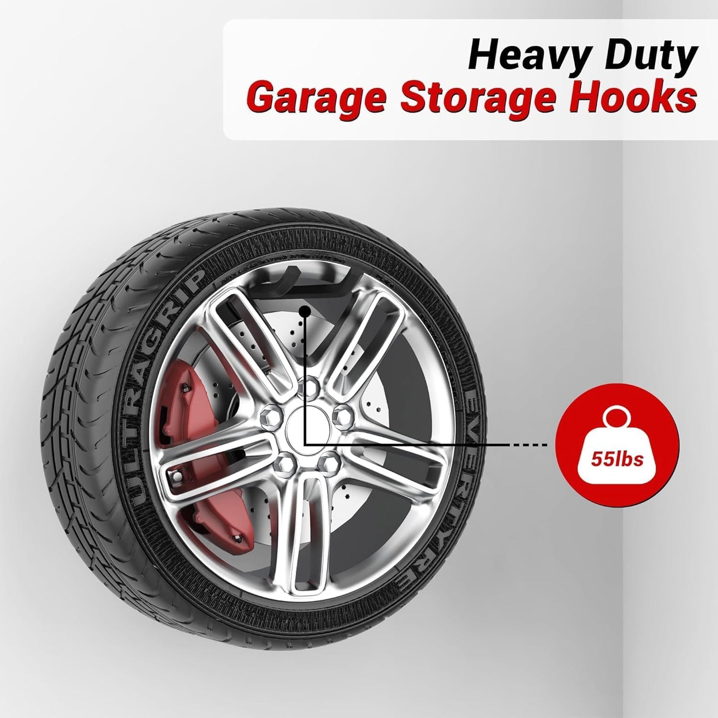 Ultrawall Heavy Duty Garage Storage Hooks - 12.4 Inch Wall Mount Tool Organizer | 4 Pack for Tires, Ladders & More