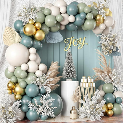 Skiennix Balloon Garland Kit - 107 PCS Dusty Sage Green & Gold Pastel Arch for Boho Parties