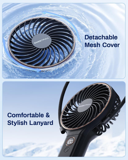 Sweetfull Handheld Portable Fan - 5000mAh Rechargeable Battery, 6 Speed Wind, LED Display | Mini Travel Fan