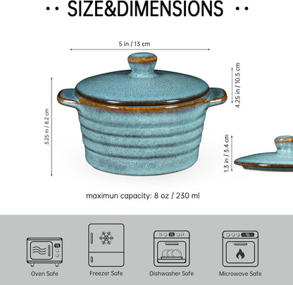 Regine Switzerland 8 oz Creme Brulee Ramekins - Oven Safe Mini Casserole Dishes Set of 4 in Reactive Blue