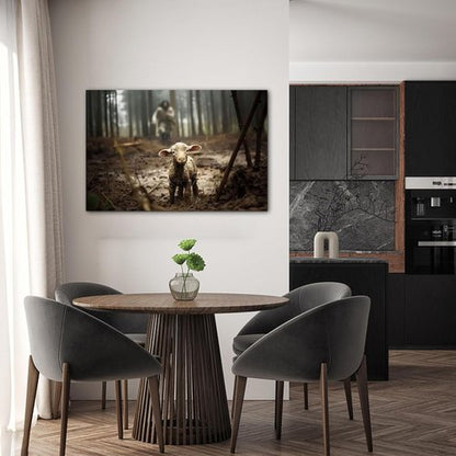 Jesus & Lamb Canvas Wall Art - Modern Christian Decor | Framed 24x36 Inches Picture for Home