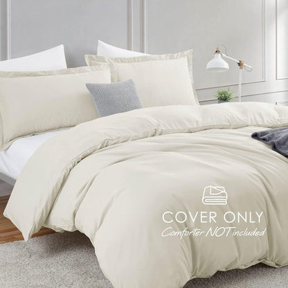 Hearth & Harbor Queen Duvet Cover Set - Soft Off White 3-Piece Bedding with Button Closure | 90x90 Inches