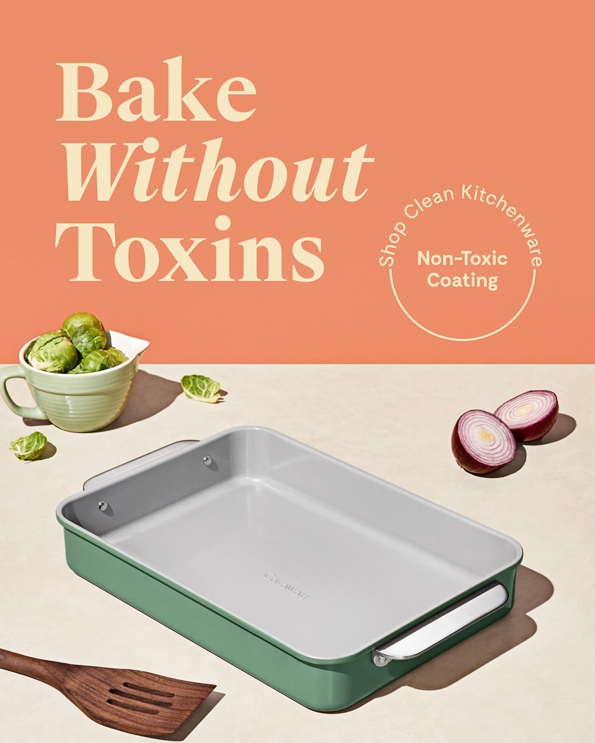 Caraway Non-Stick Ceramic 9”x13” Rectangle Pan Duo - Naturally Slick Coating - Non-Toxic & PTFE Free - Sage Color