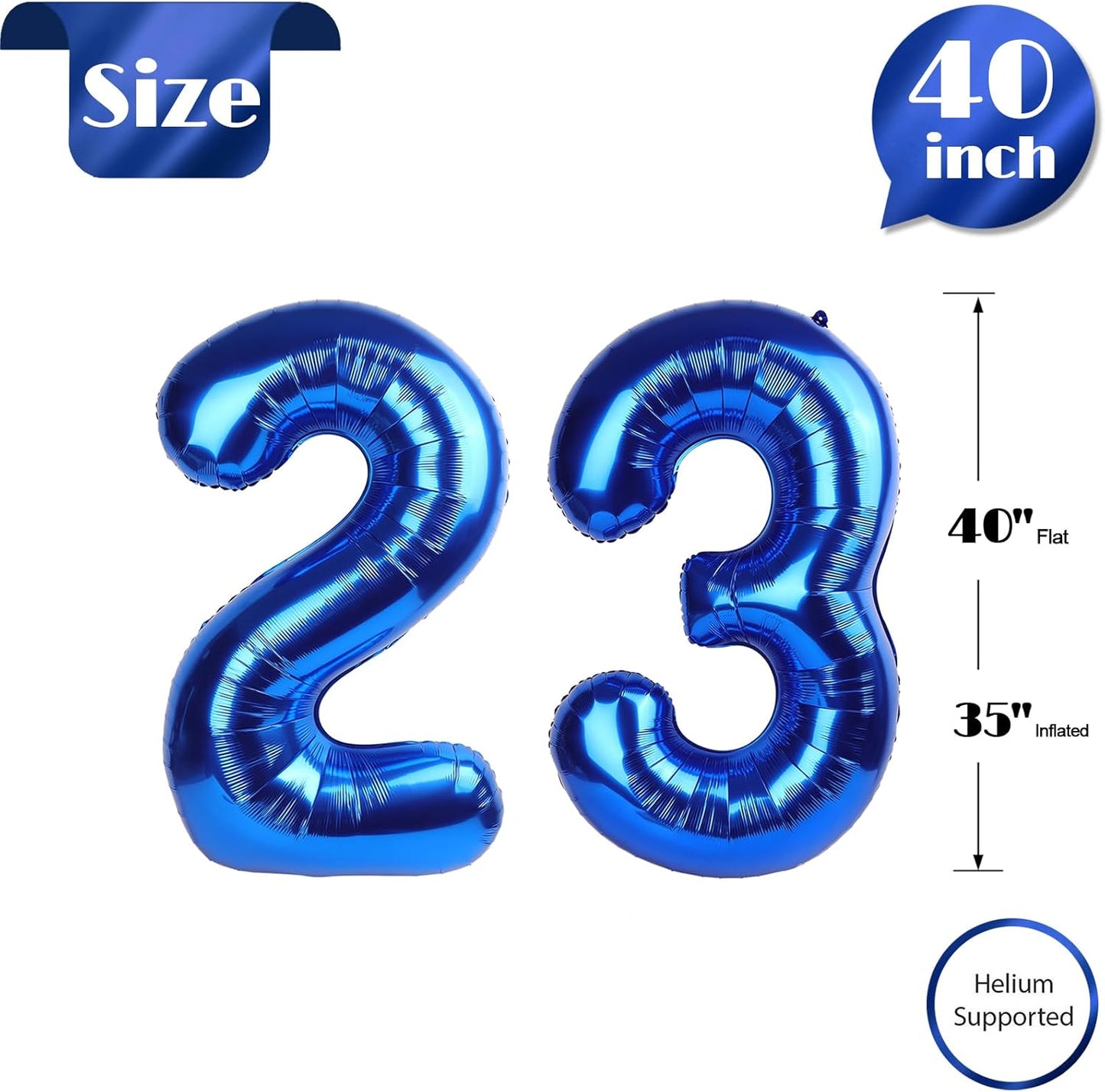 Number 23 Balloon - 40 Inch Navy Blue Birthday Decoration for 23rd Year Celebration