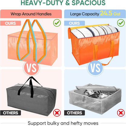 BALEINE Heavy-Duty Oversized Moving Bags - 4-Pack Storage Totes with Reinforced Handles | Orange