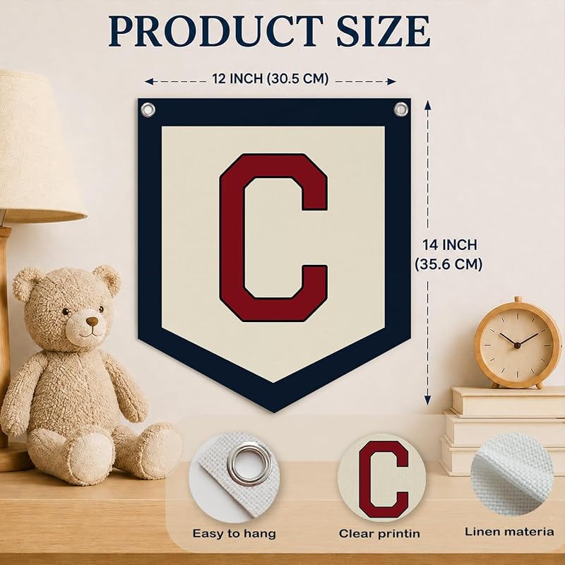 Personalized Alphabet Pennant Banner - Blue Letter 12x14in Linen Baby Boy Room Decor