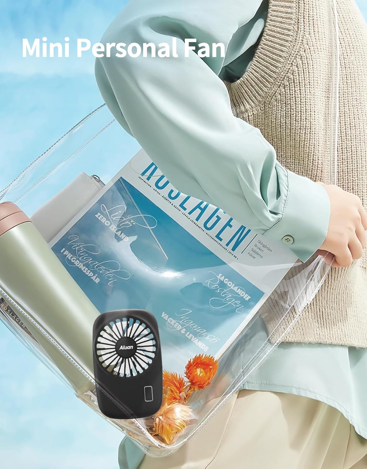 Aluan Handheld Mini Fan - Powerful USB Rechargeable Eyelash Fan for Kids & Adults | Black