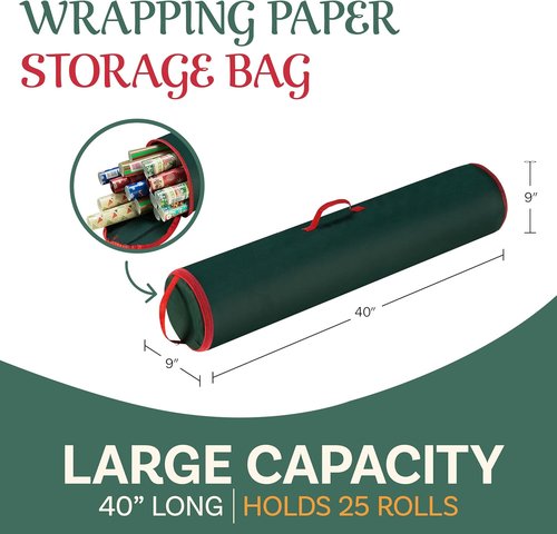 Elf Stor Wrapping Paper Storage Bag - 40-Inch Gift Wrap Organizer | Holds Up to 25 Rolls - Green