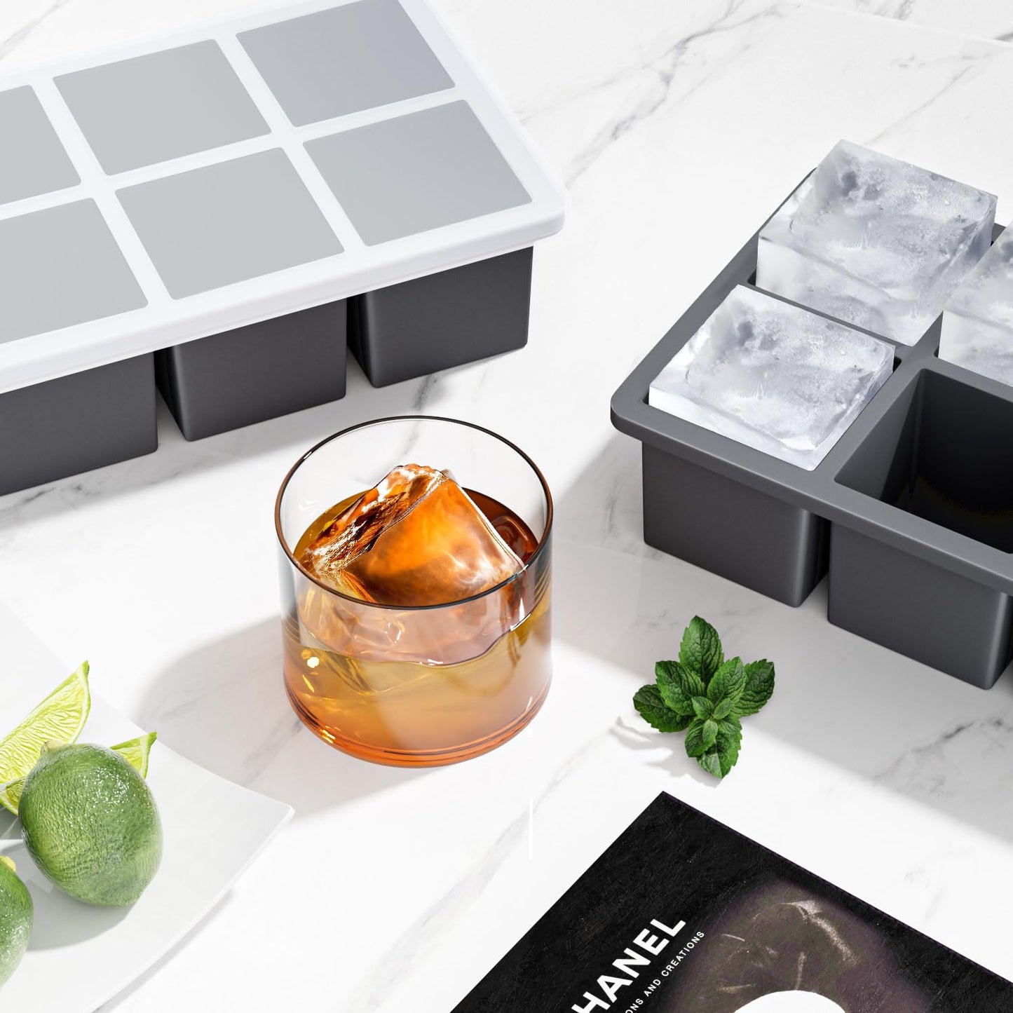 Large Ice Cube Tray for Whiskey: FDDBI Big Square Ice Cube Maker for Cocktail - 3Pack Silicone Old Fashioned Ice Cube Trays - 2inch Huge Cubed Ice Trays for Whisky