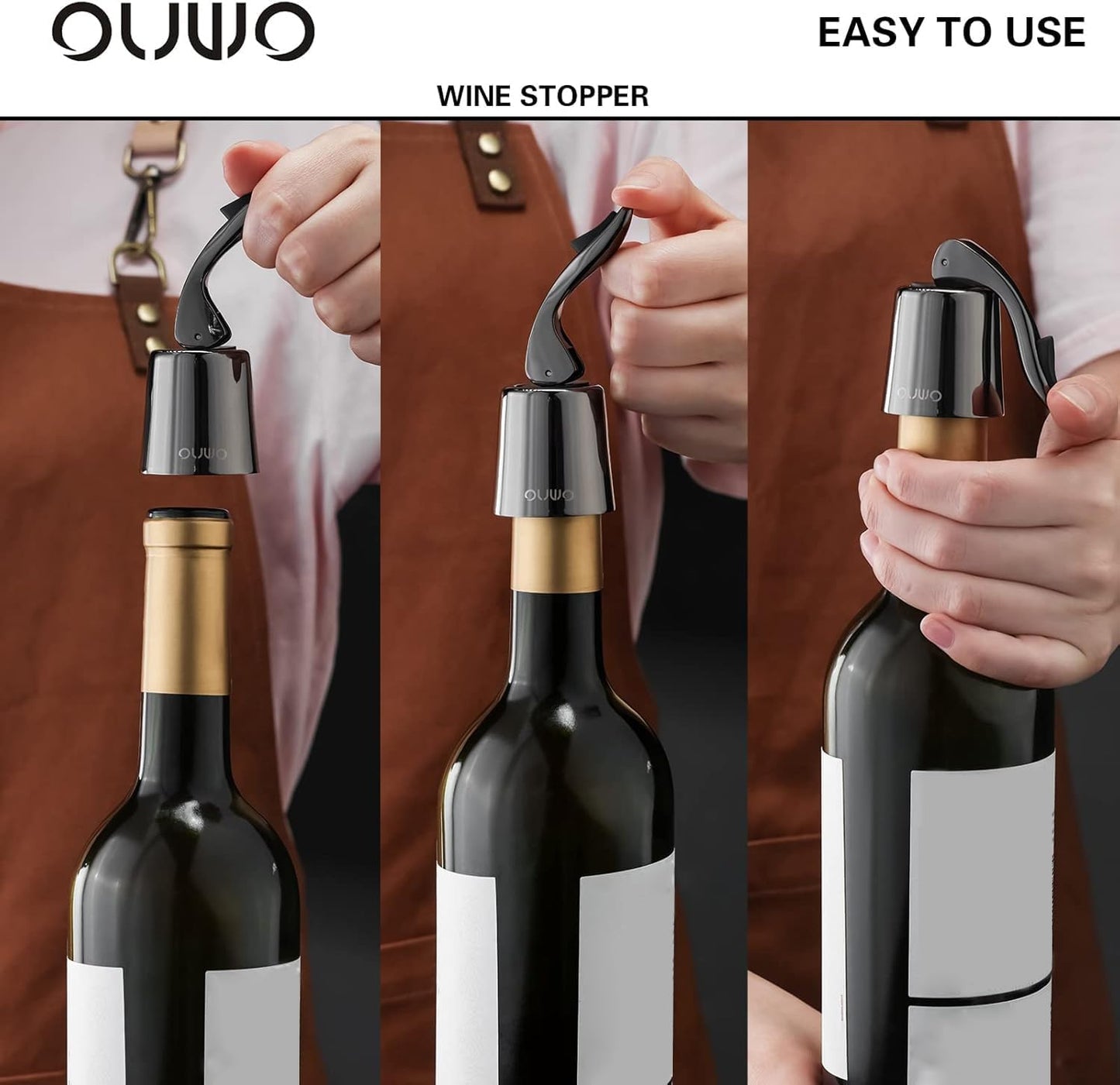 Wine Stopper Stainless Steel Wine Bottle Stoppers Plug with Silicone Wine Toppers Stopper Reusable Wine Cork Superior Leak-Proof Keeps Wine Fresh Best Gift Accessories Metalblack 2 pack