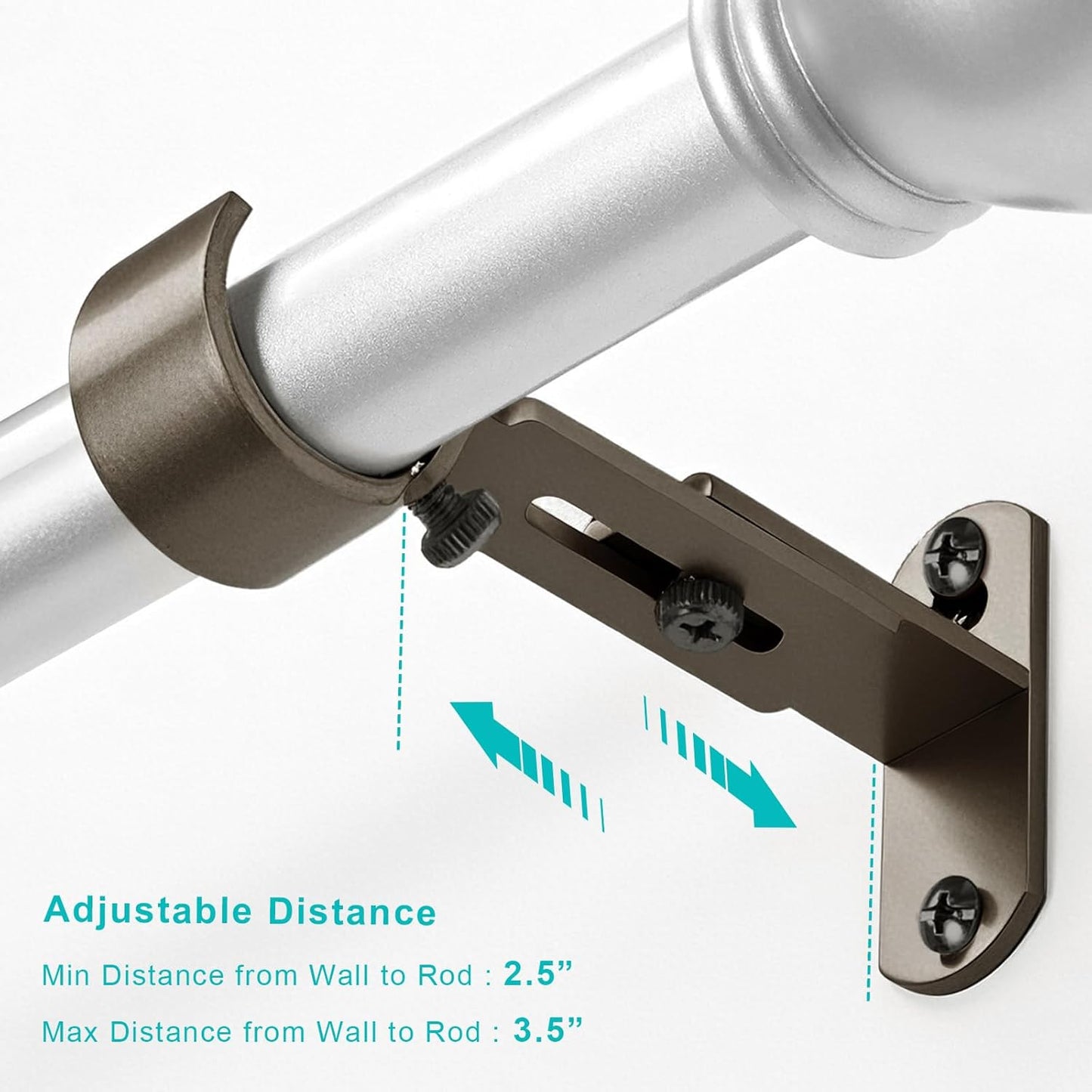 Skiennix Adjustable Curtain Rod Brackets - Metal Drapery Hanger Holders for 1 Inch Rods | Brown, Set of 2