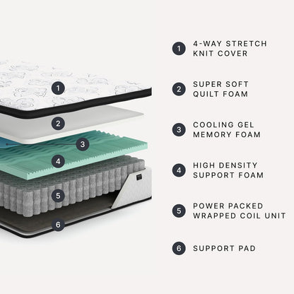 Signature Design by Ashley Chime 12-Inch Queen Hybrid Innerspring Mattress - Ultra Plush Gel Memory Foam for Lumbar Support