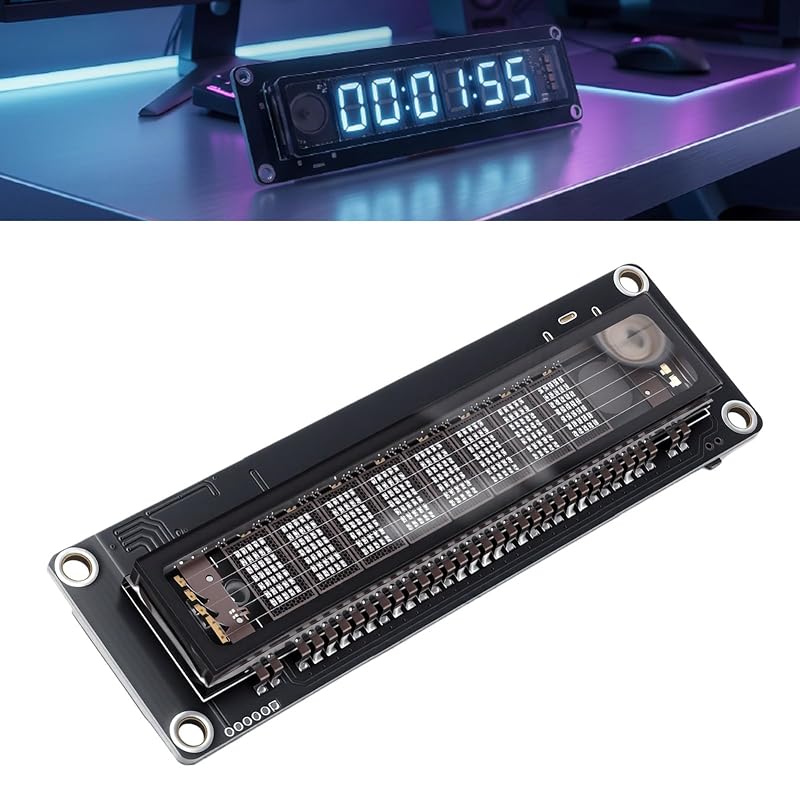 Fluorescent Display Clock with WiFi Time Sync – Large Digital Desk Clock with Adjustable Brightness