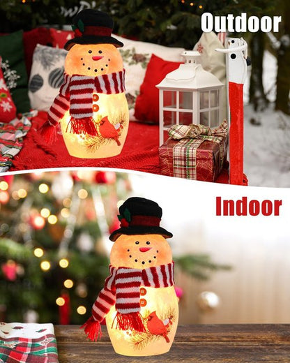 Bdor Snowman Christmas Decoration - 6.3 Inch Glass Figurine with Cardinal & Red Scarf for Holiday Décor