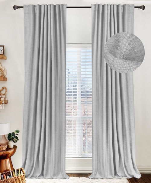 100% Blackout Shield Linen Blackout Curtains for Bedroom 80 Inches Long,Back Tab/Rod Pocket Living Room Drapes,Thermal Insulated Textured Blackout Curtains 2 Panels Set,50" W x 80" L,Grey