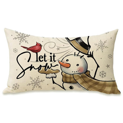 Winter Snowman Lumbar Pillow Cover 12 x 20 - Decorative Rectangle Cover (Variation: Winter Snowman 20" x 12")