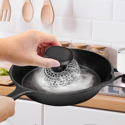 Cast Iron Scrubber - 316 Chainmail Dish Scrub Brush for Pans | Dishwasher Safe Cleaning Kit, Black