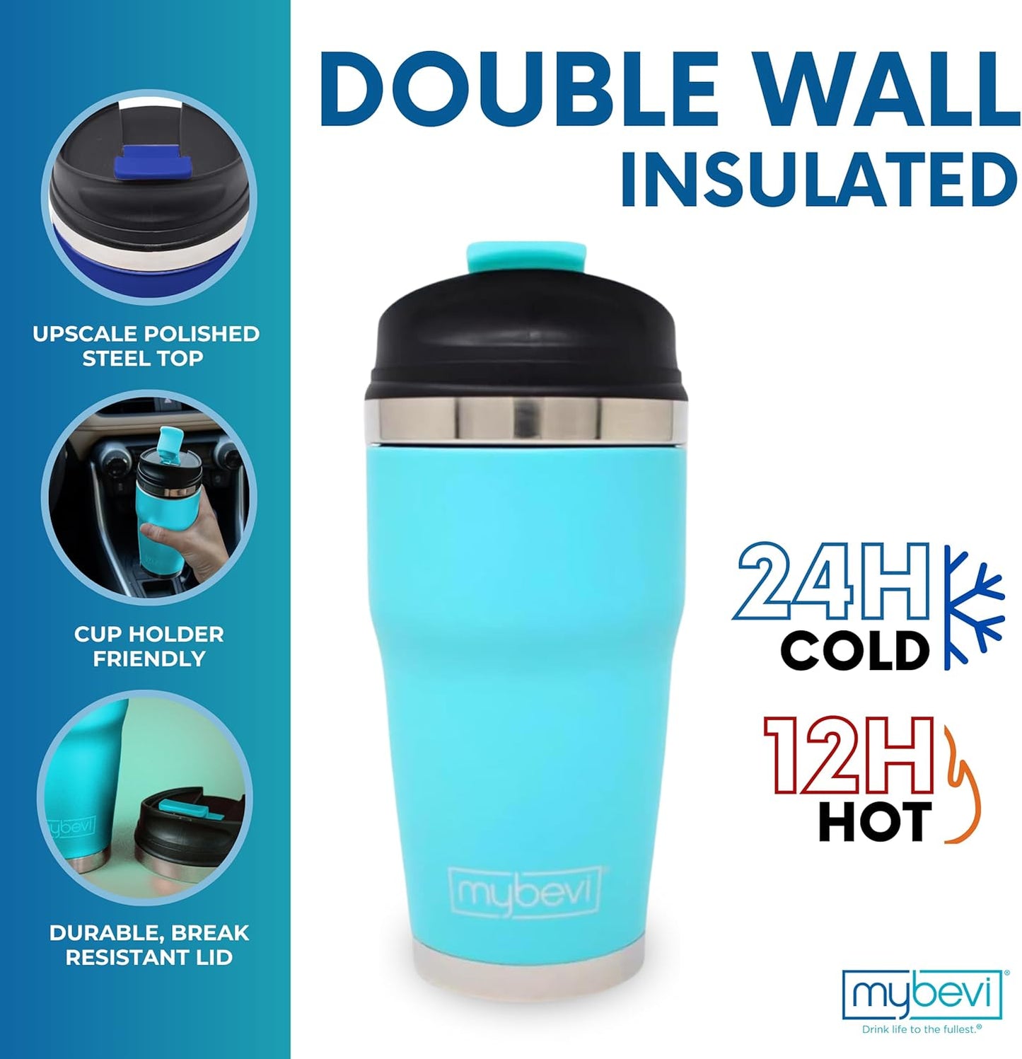 Retro Wave Insulated Tumbler - Triple-Layer Vacuum Stainless Steel Coffee & Tea Travel Cup | 12 oz Matte Turquoise, Spill-Resistant Lid