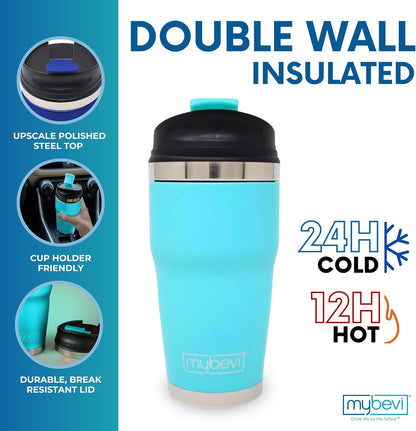 Retro Wave Insulated Tumbler - Triple-Layer Vacuum Stainless Steel Coffee & Tea Travel Cup | 12 oz Matte Turquoise, Spill-Resistant Lid