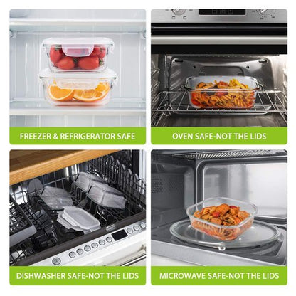 Bayco Large Glass Food Storage Containers with Lids, [12 Piece] Glass Meal Prep Containers, Airtight Glass Bento Boxes, BPA Free & Leak Proof (6lids & 6Containers)(Square & Rectangle)