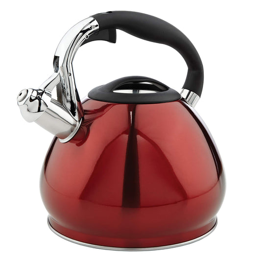 Kitchen Details Stainless Steel Whistling Tea Kettle | Stovetop | 14 Cup | 3.6 Quart | Red