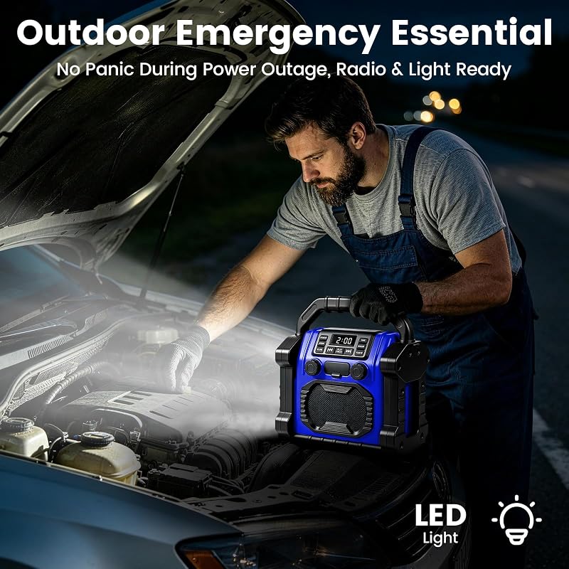Ottosing 30W Jobsite Radio Speaker IPX66 Waterproof Bluetooth FM Clock LED Light – Blue
