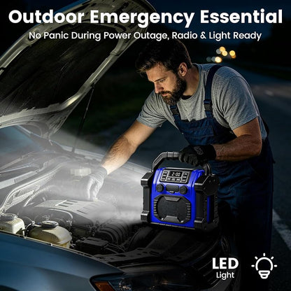 Ottosing 30W Jobsite Radio Speaker IPX66 Waterproof Bluetooth FM Clock LED Light – Blue