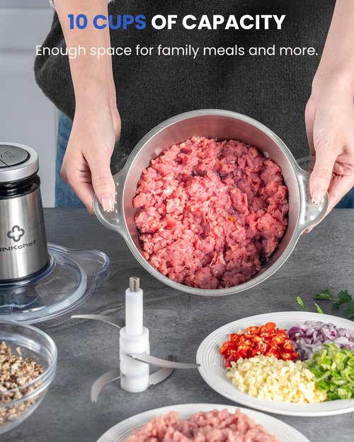 LINKChef Food Processor - 10 Cup Electric Meat Grinder | 600W Stainless Steel Mini Chopper for Home Use