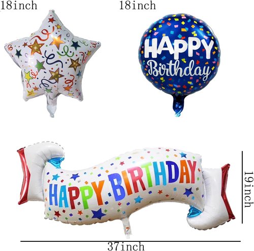 Colorful Birthday Decoration Set - Happy Birthday Banner & Mylar Foil Balloons | 5PCS