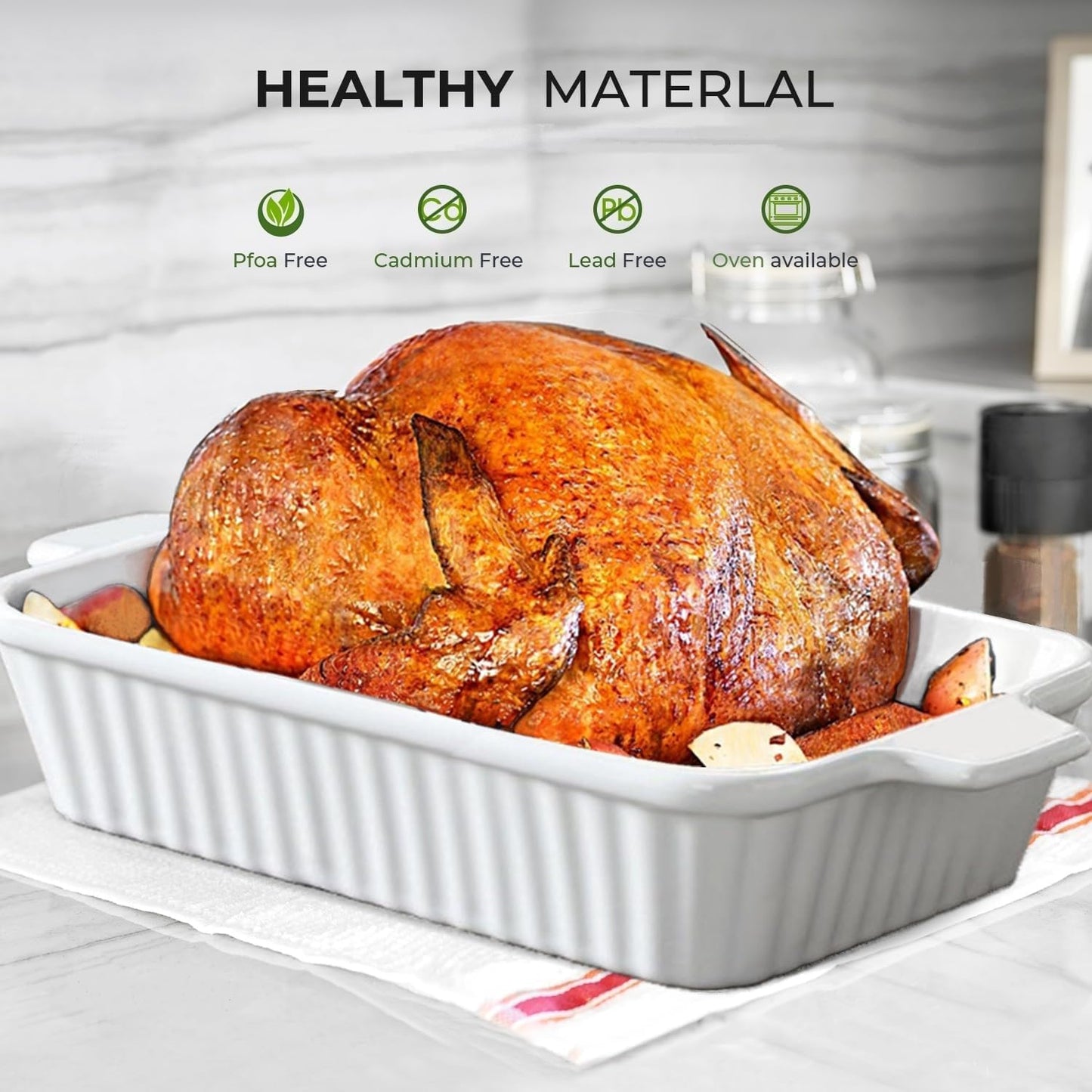 Ceramic Baking Dish Set by [Brand Name] - 2-Piece Rectangular Casserole Pans | 4.4QT & 1.8QT, Oven Safe, Dishwasher Safe, White