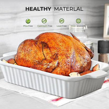 Ceramic Baking Dish Set by [Brand Name] - 2-Piece Rectangular Casserole Pans | 4.4QT & 1.8QT, Oven Safe, Dishwasher Safe, White