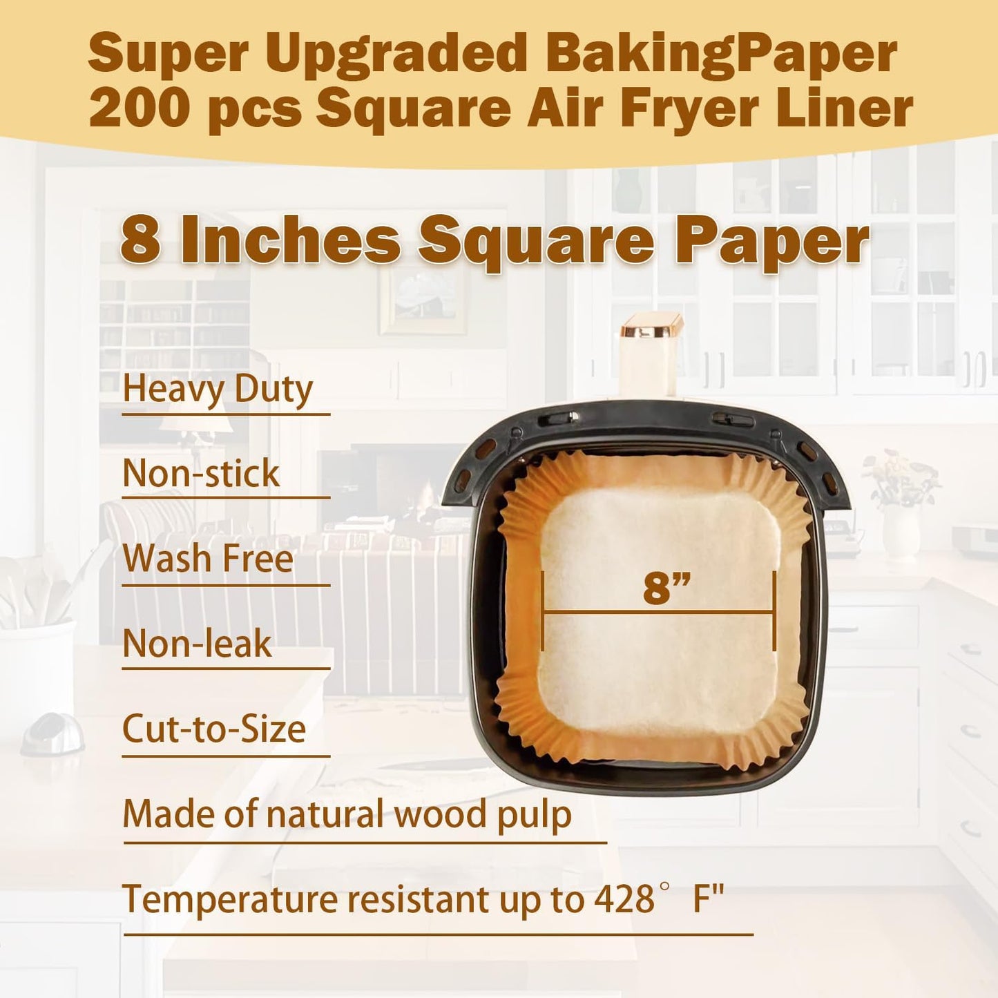 Skiennix Air Fryer Liners - 200 Pcs Unbleached Disposable Non-Stick Parchment Paper for 5-8 QT Baskets