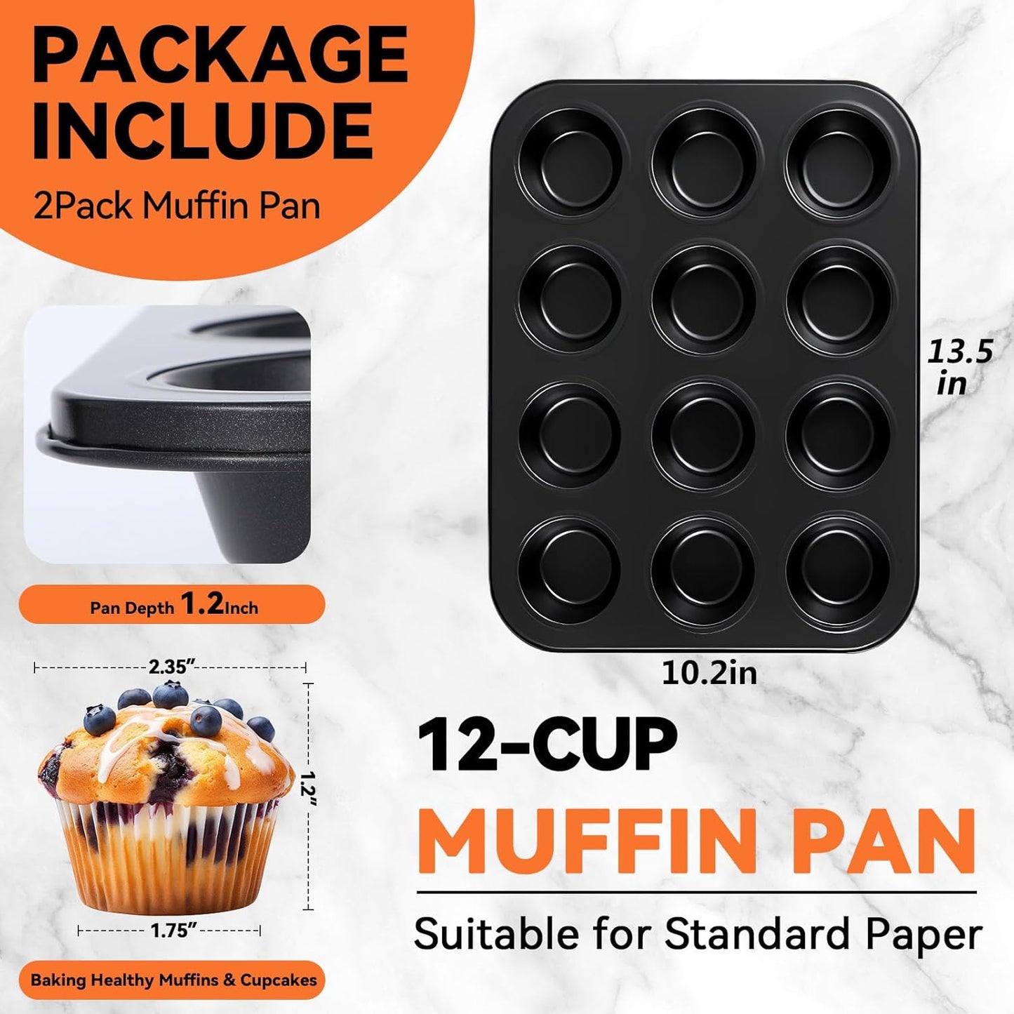 Yoehka Muffin Pan Set - Nonstick 12-Cup Baking Tin for Perfect Cupcakes | Durable Carbon Steel