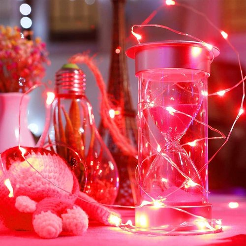 Ariceleo LED Fairy Lights - Battery Operated Copper Wire String Lights | 5m/16ft Red for Bedroom, Weddings & Parties