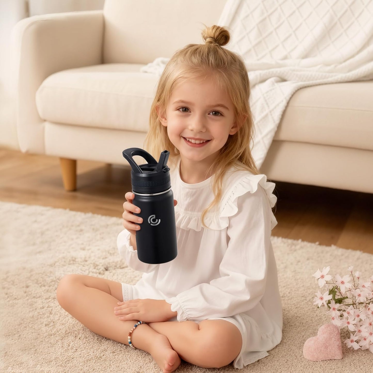 Skiennix Stainless Steel Kids Water Bottle - Insulated, Leak-Proof, BPA-Free | 14 Oz, Black