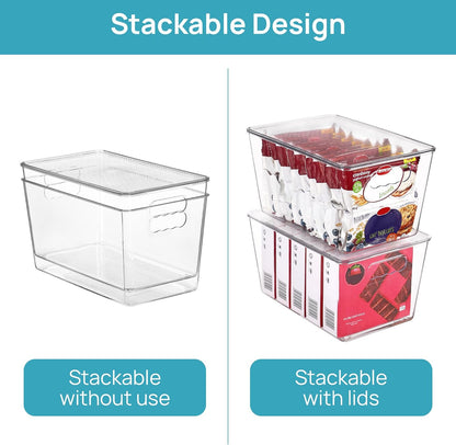 Vtopmart Clear Stackable Storage Bins - Large Plastic Containers with Lids for Pantry & Bathroom Organization | 2 Pack