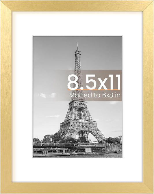 Upsimples 8.5 x 11 Picture Frame - Elegant Gold Wall Hanging Frame for 6x8 or 8.5x11 Photos | 1 Pack